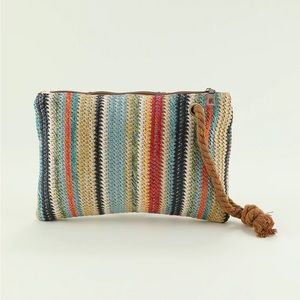 NEW•Zen Lily Boho Chic Tassel Straw Striped Wristlet